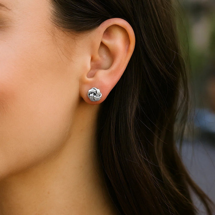 Petite Sterling Silver Polished Love Knot Earrings(9mm)