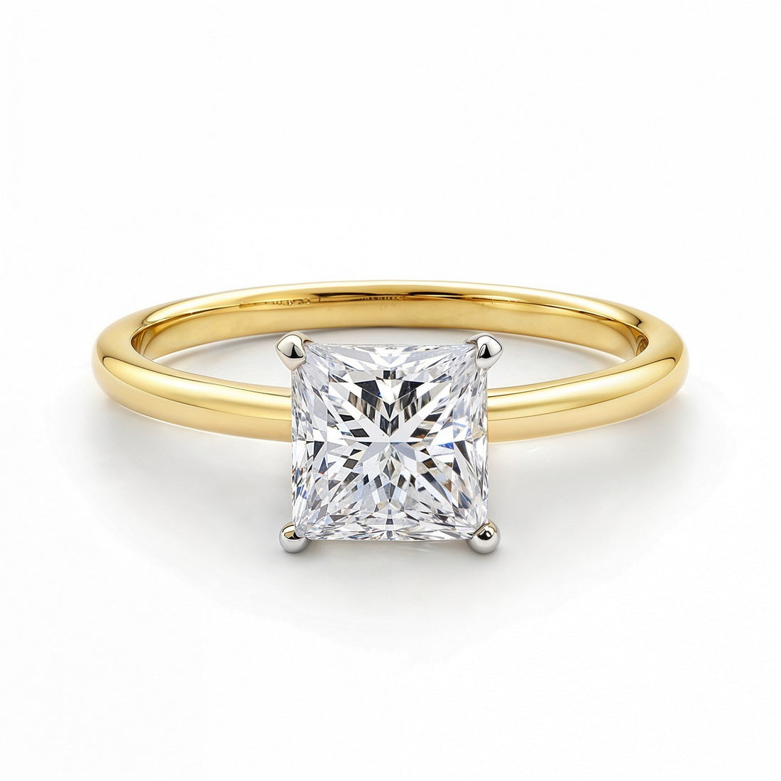 1.50Ct Princess Lab Grown IGI G/VS1 Diamond Ring in 14K Yellow Gold