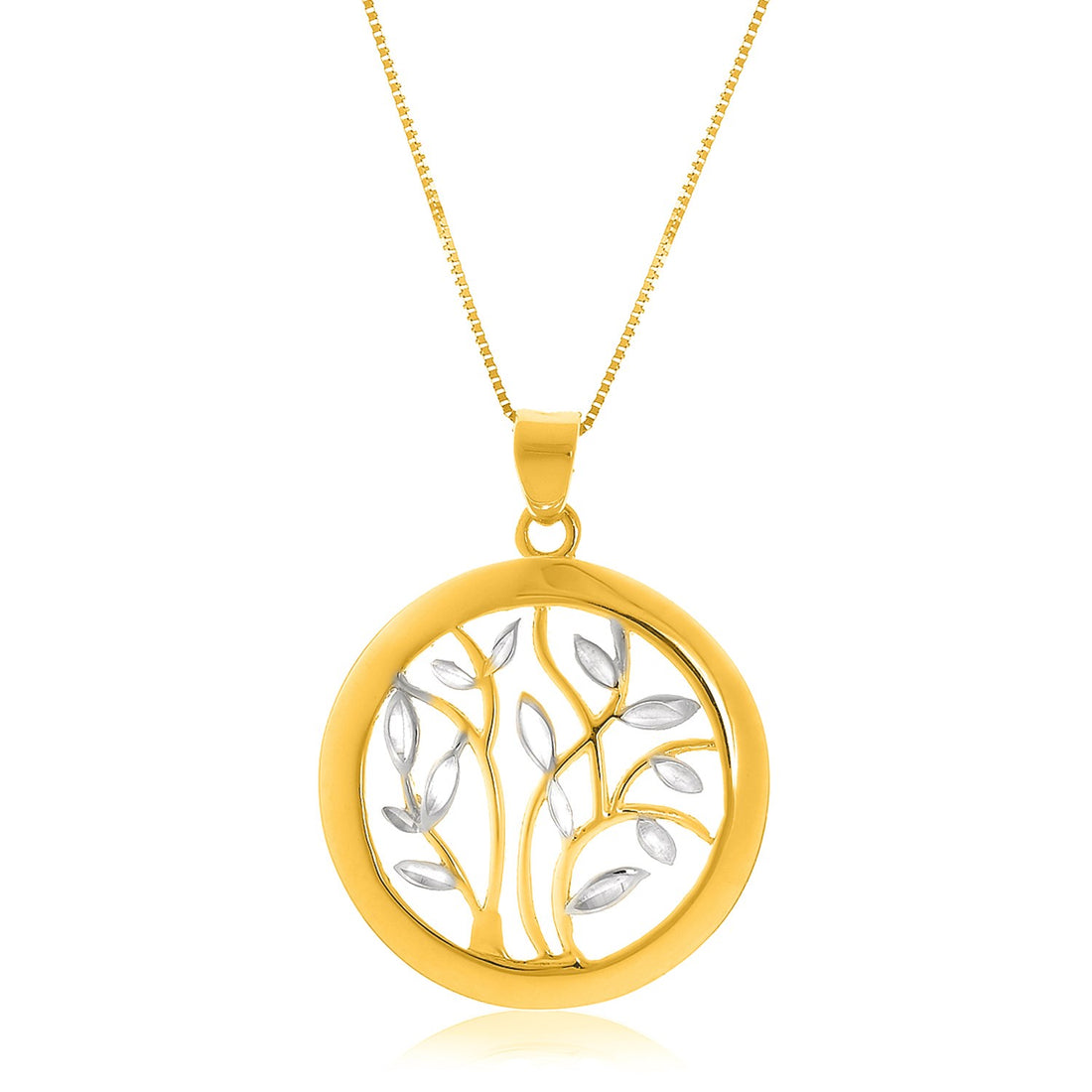 Pendentif en or bicolore 14 carats avec un motif d'arbre rond ajouré