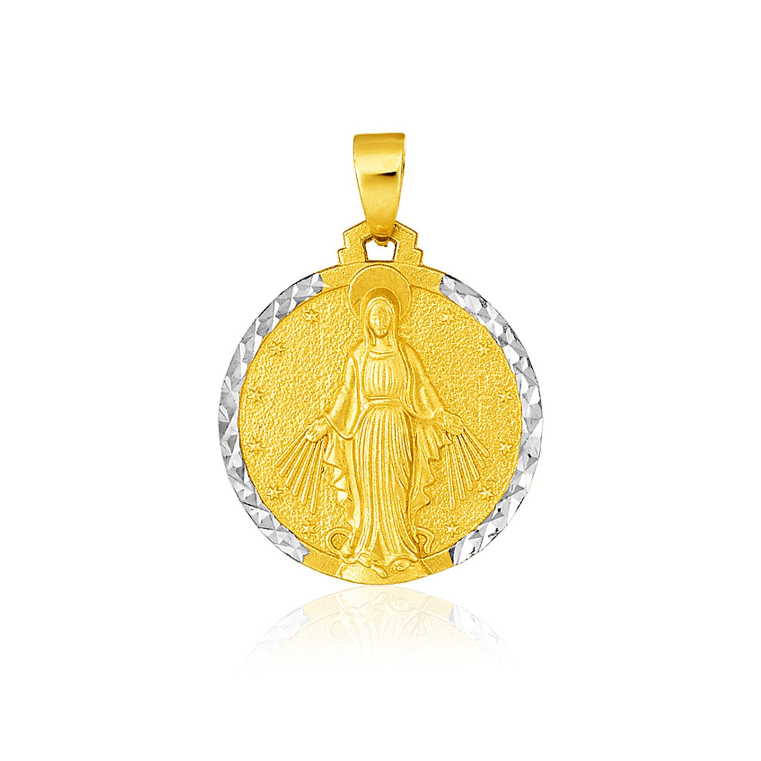 14k tweekleurige gouden ronde religieuze medaille hanger