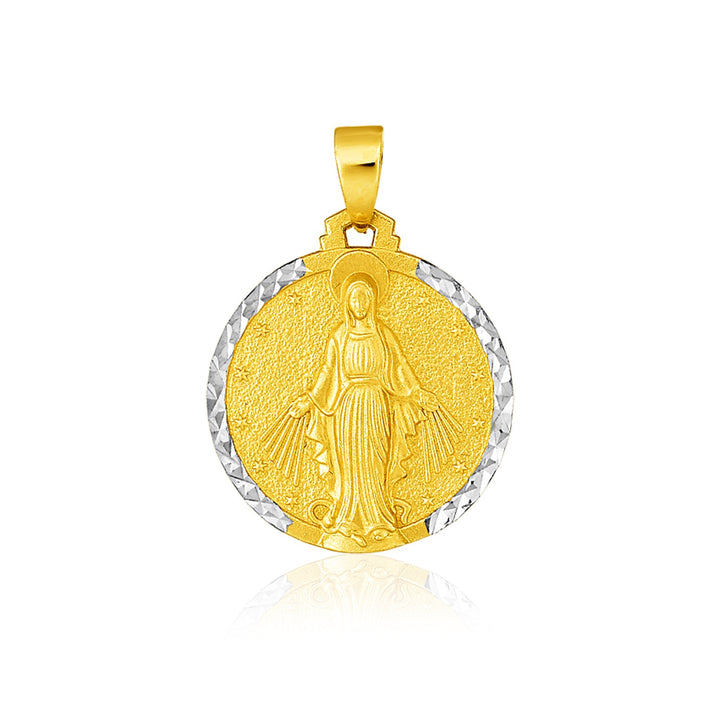 Pendentif médaille religieuse ronde en or bicolore 14 carats