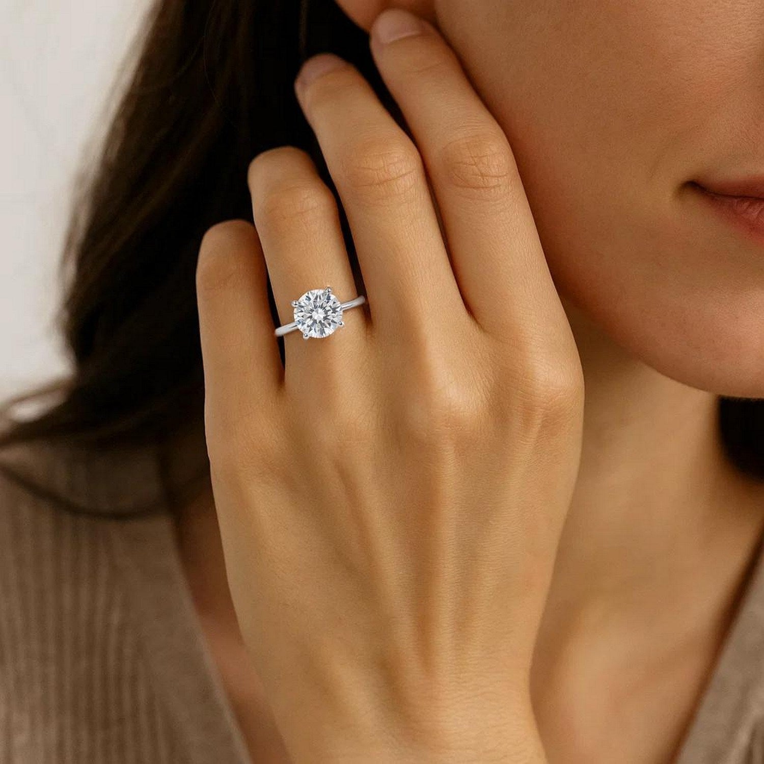 3 Carat Round Lab Grown IGI G/VS1 Diamond Solitaire Ring in 14K White Gold