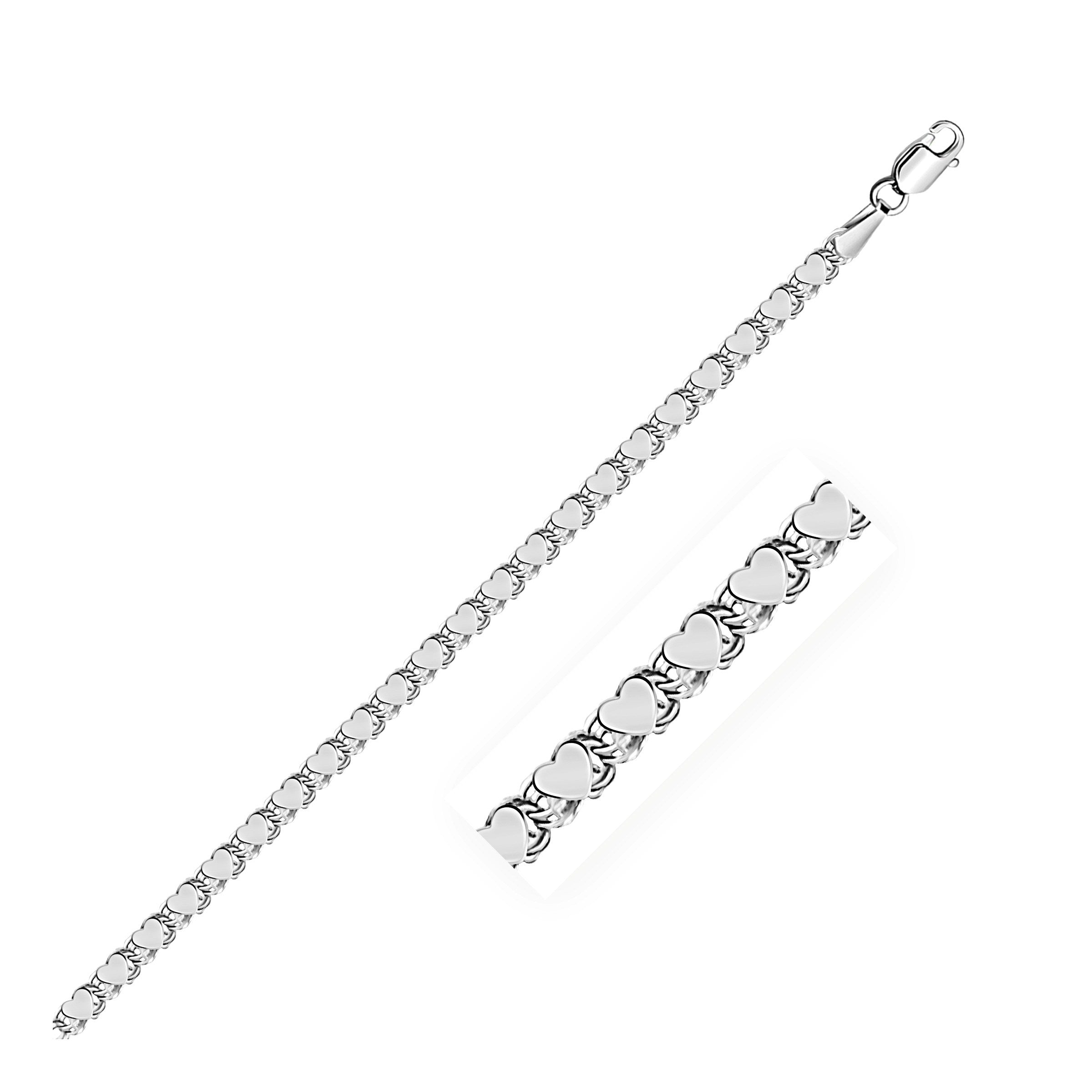 Bracelet de cheville en or blanc 14 carats en forme de cœur, 2,9 mm