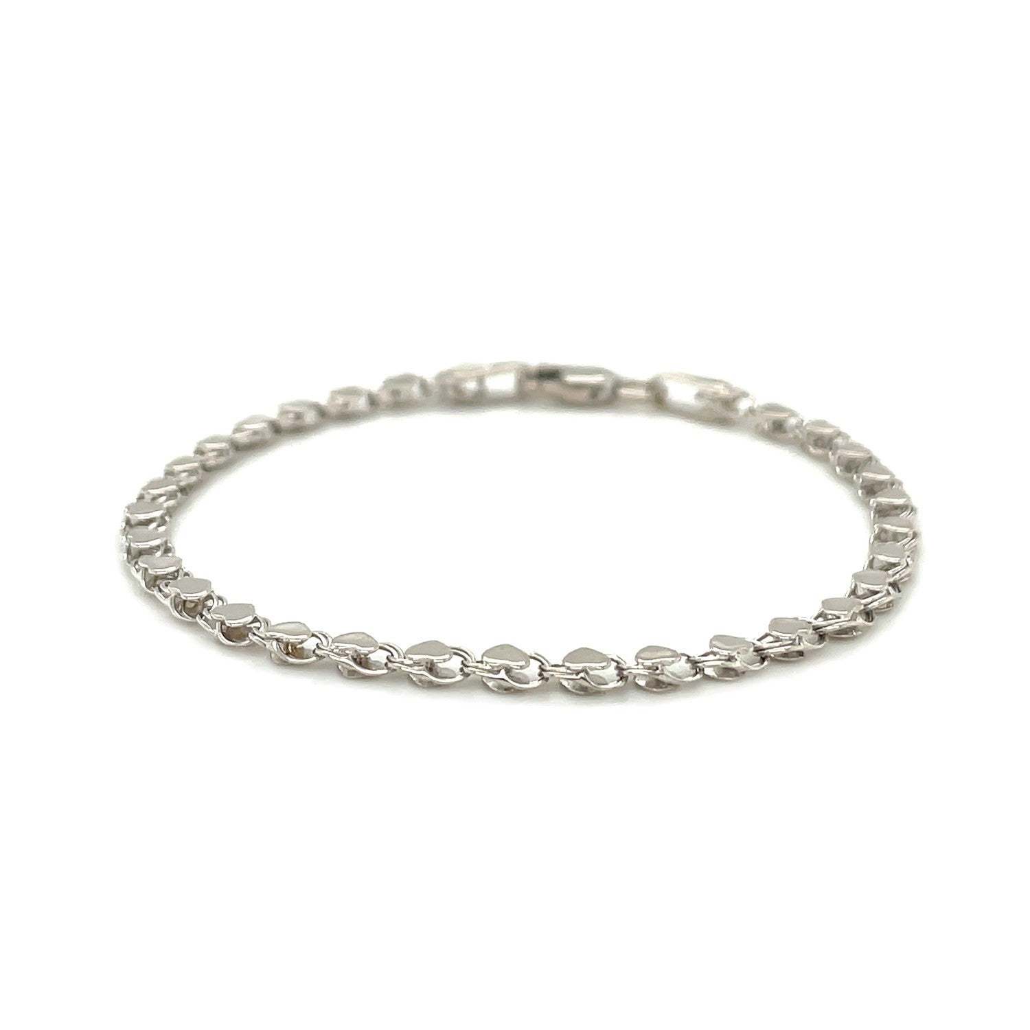 Bracelet de cheville en or blanc 14 carats en forme de cœur, 2,9 mm