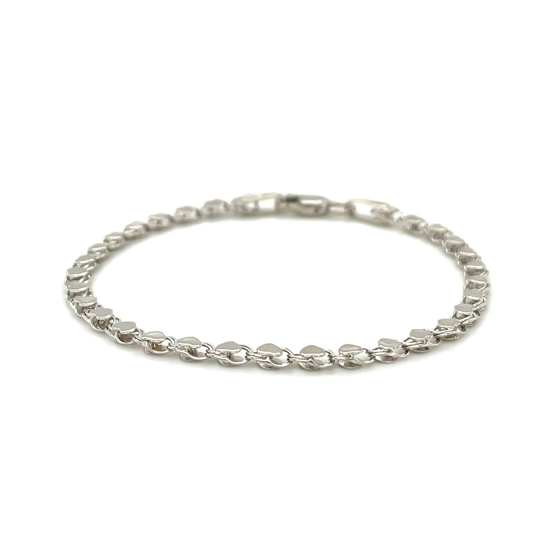 Bracelet de cheville en or blanc 14 carats en forme de cœur, 2,9 mm