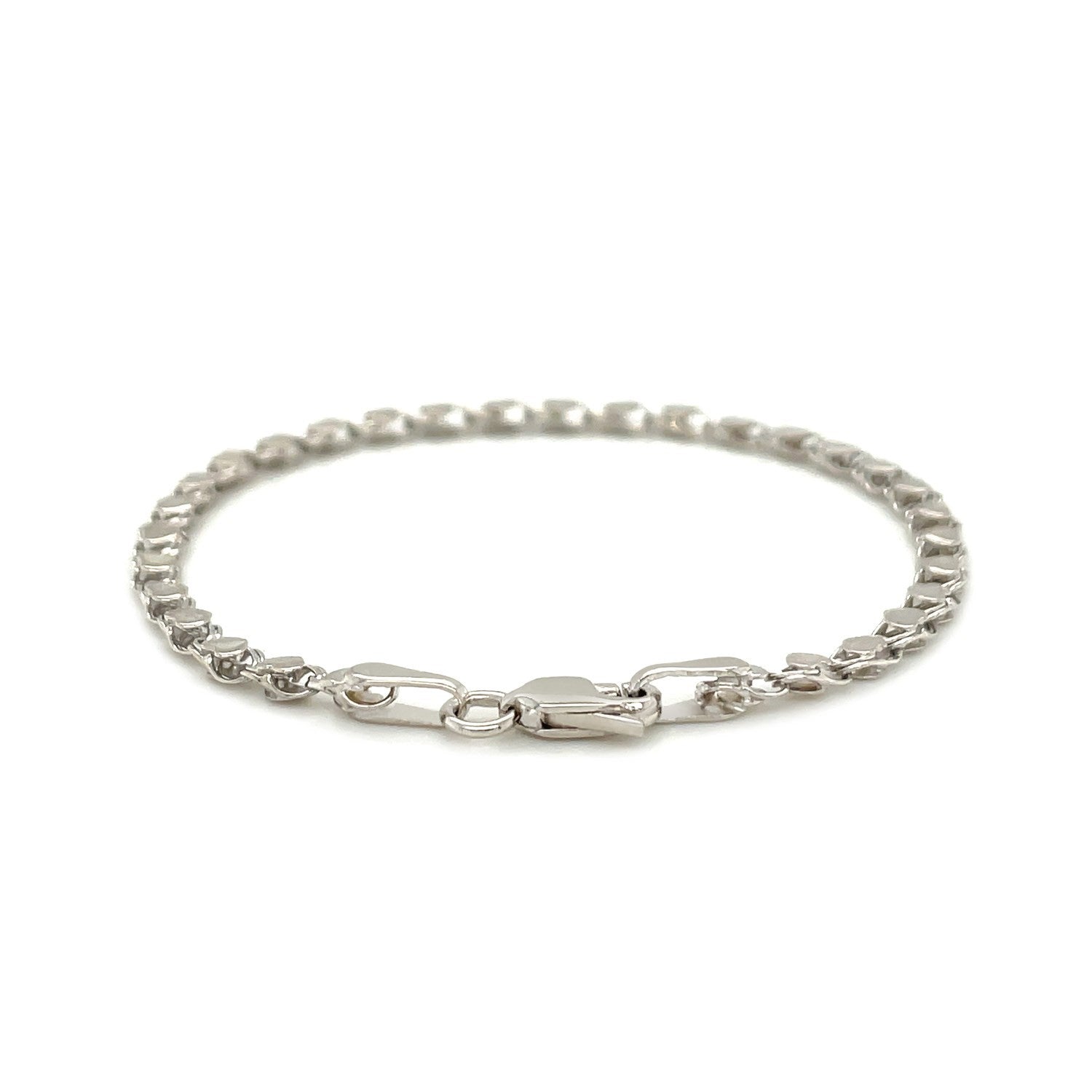Bracelet de cheville en or blanc 14 carats en forme de cœur, 2,9 mm