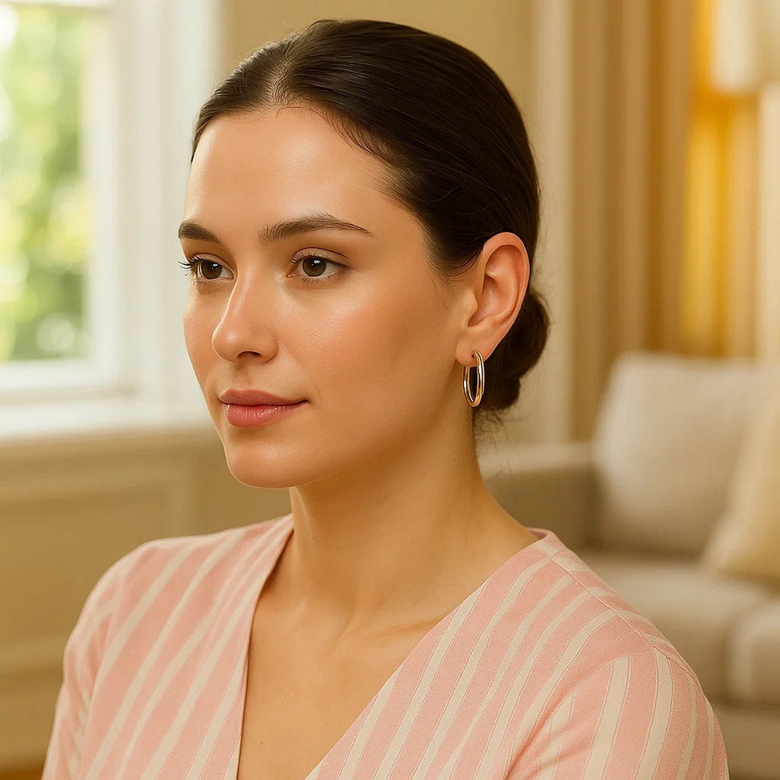 Sterling Silver Polished Hoop Motif Earrings with Rhodium Plating (3x20mm)