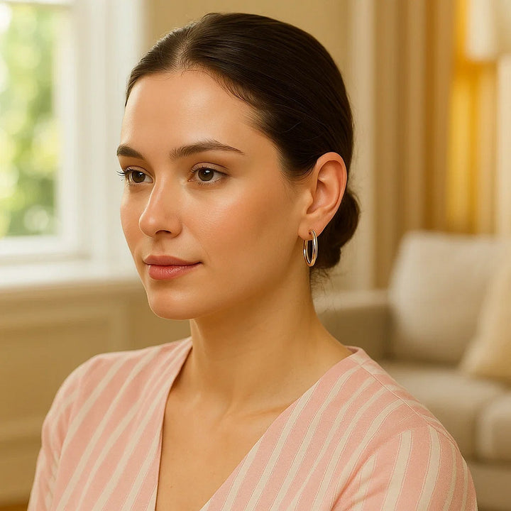 Sterling zilveren oorbellen met gepolijste hoepel en rhodiumlaag (3x20 mm)