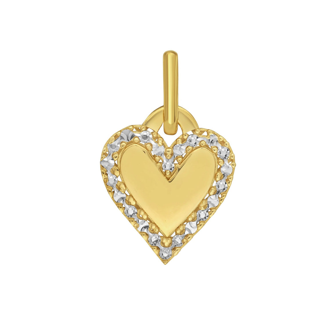 Pendentif en or jaune 14 carats avec breloque en forme de cœur taillé en diamant
