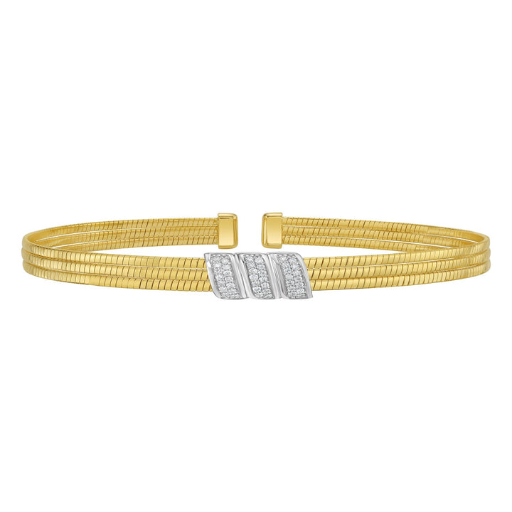 14K Yellow Gold Triple Row Diamond Omega Cuff Bangle