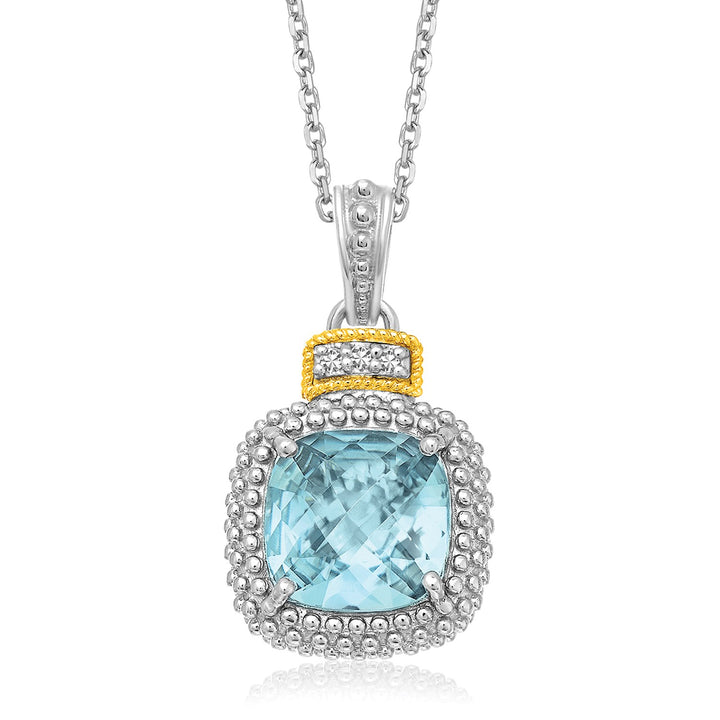 Pendentif en or jaune 18 carats et argent sterling, topaze bleu ciel et diamants