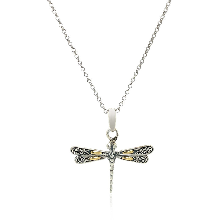 Pendentif en or jaune 18 carats et argent sterling, motif libellule