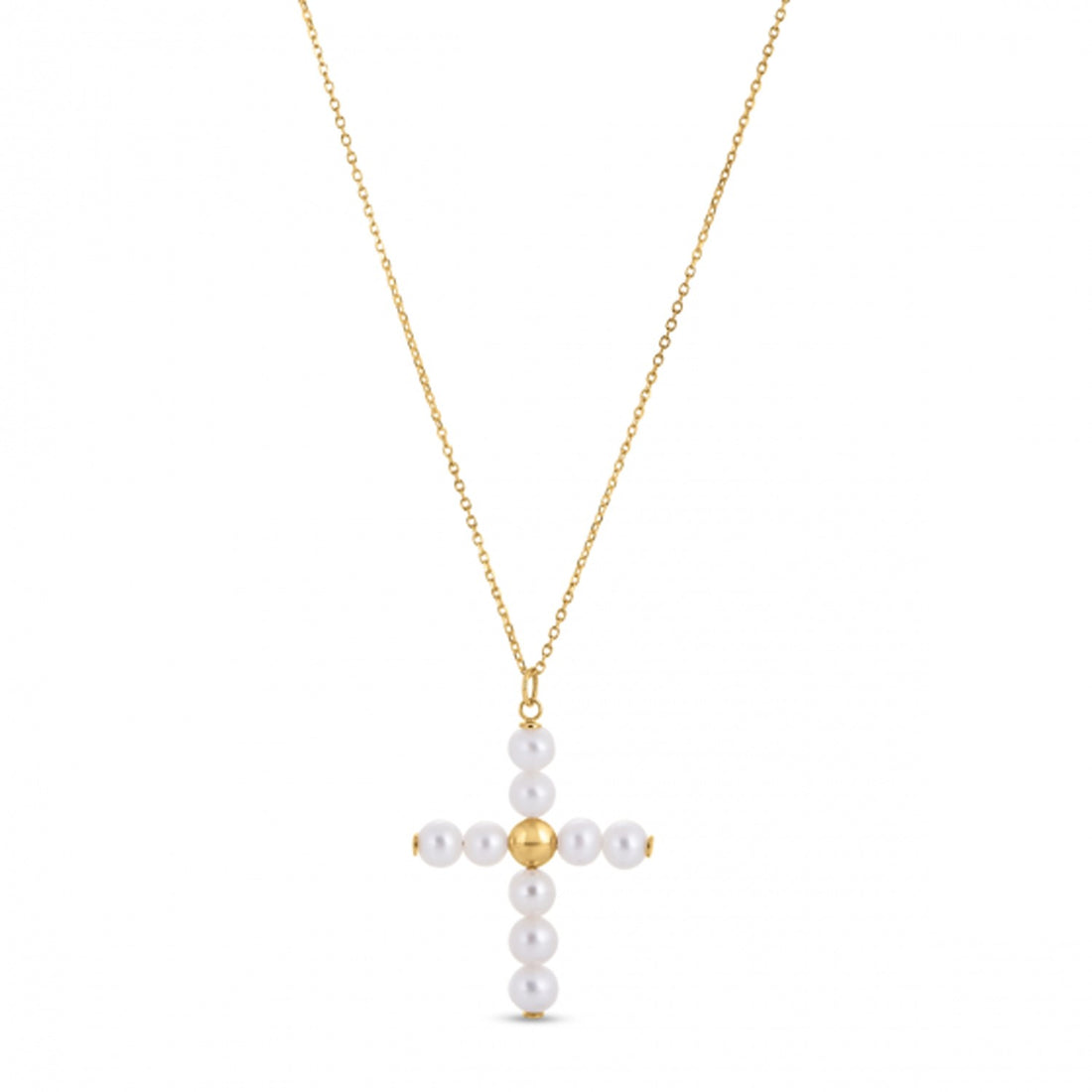 14k Yellow Gold Pearl Cross Pendant