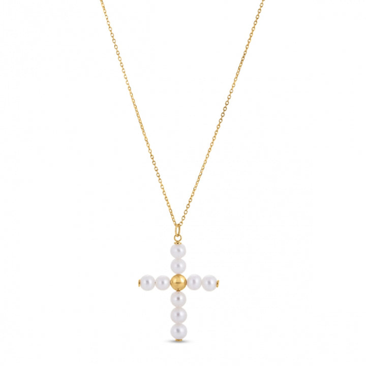 14k geelgouden parelkruishanger