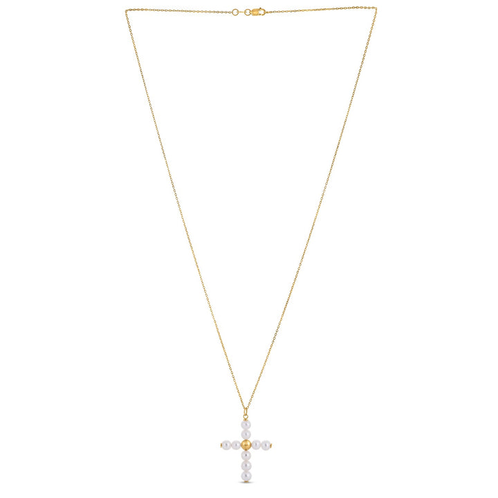 14k geelgouden parelkruishanger