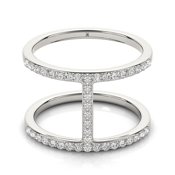 Bague double anneau en or blanc 14 carats avec diamants (3/8 carat au total)