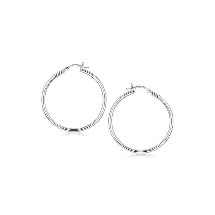 Sterling Silver Rhodium Plated Thin and Polished Hoop Style Earrings (2x35mm)