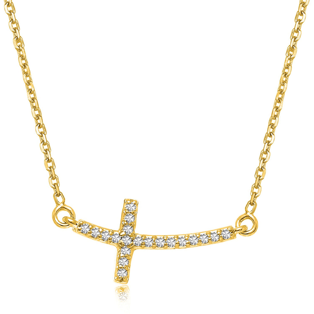 Collier croix incurvée en or jaune 14 carats orné de diamants (0,11 carat au total)