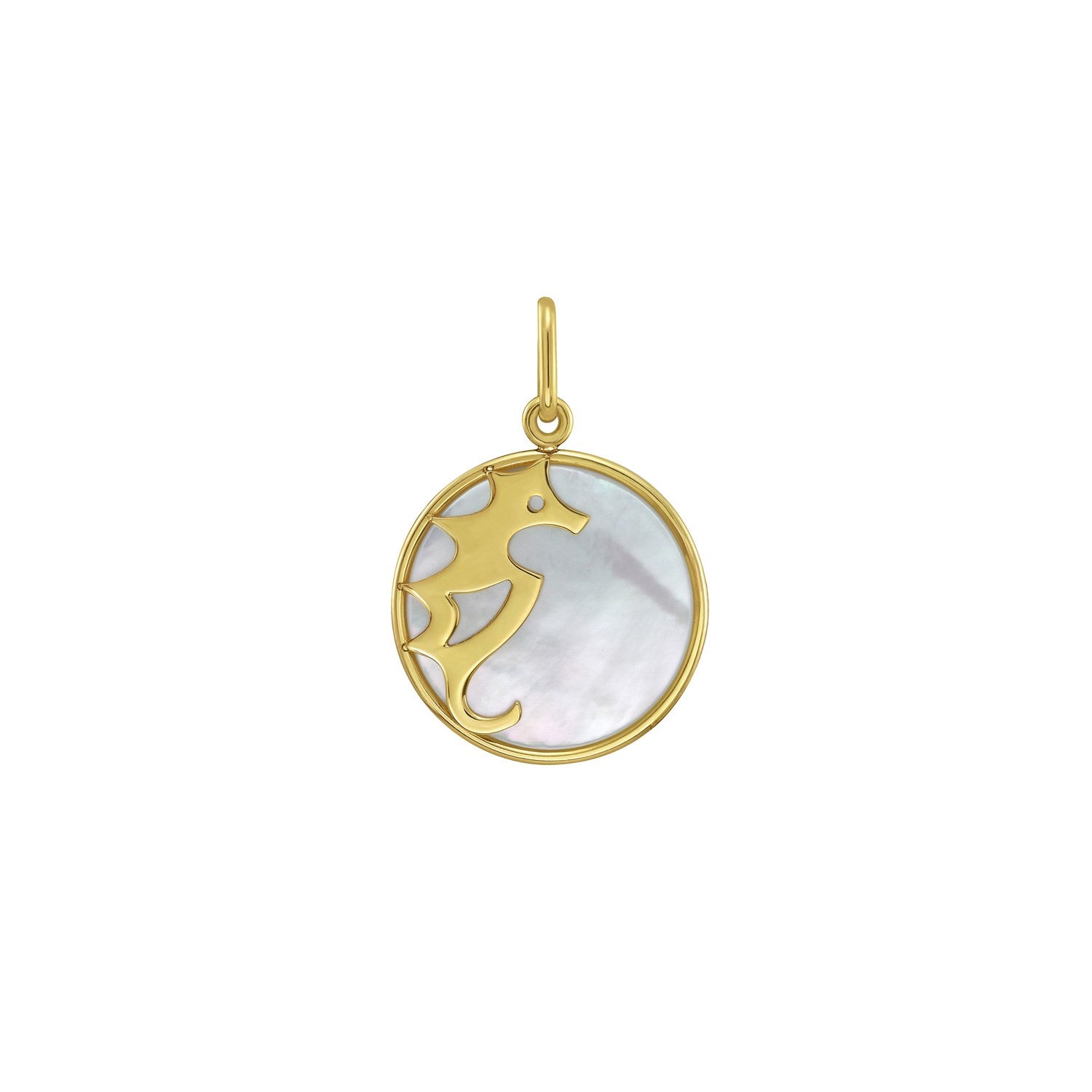 Pendentif hippocampe en or jaune 14 carats et nacre