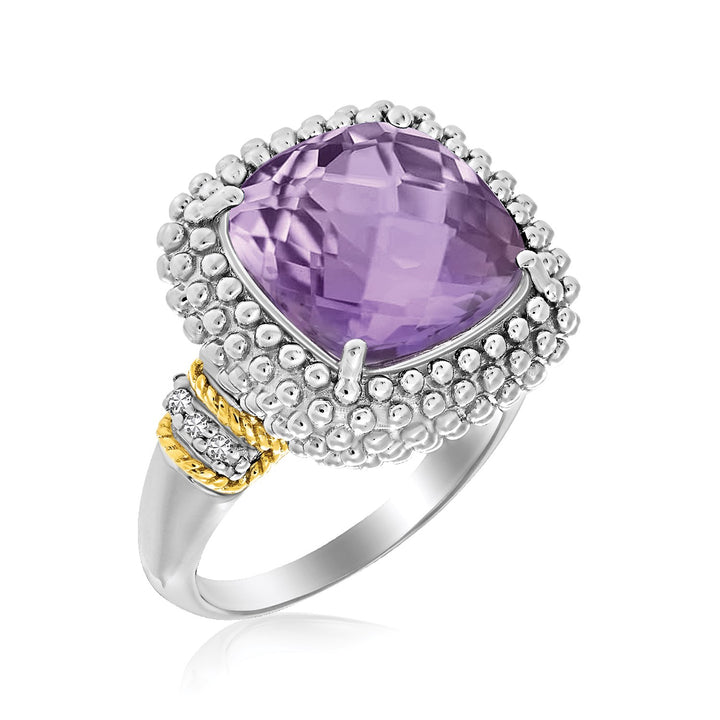 Bague Popcorn en or jaune 18 carats et argent sterling avec accents d'améthyste et de diamant