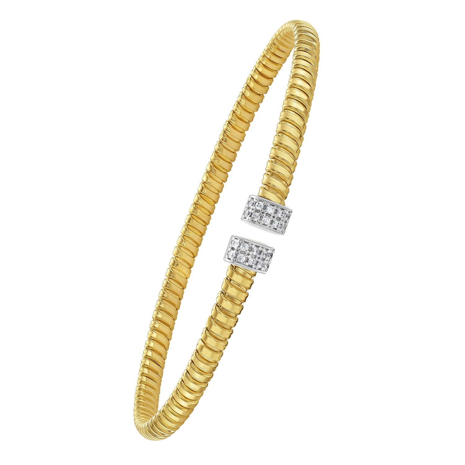 14K Yellow Gold Endcaps Tubogas Cuff Bangle (3.90 mm)