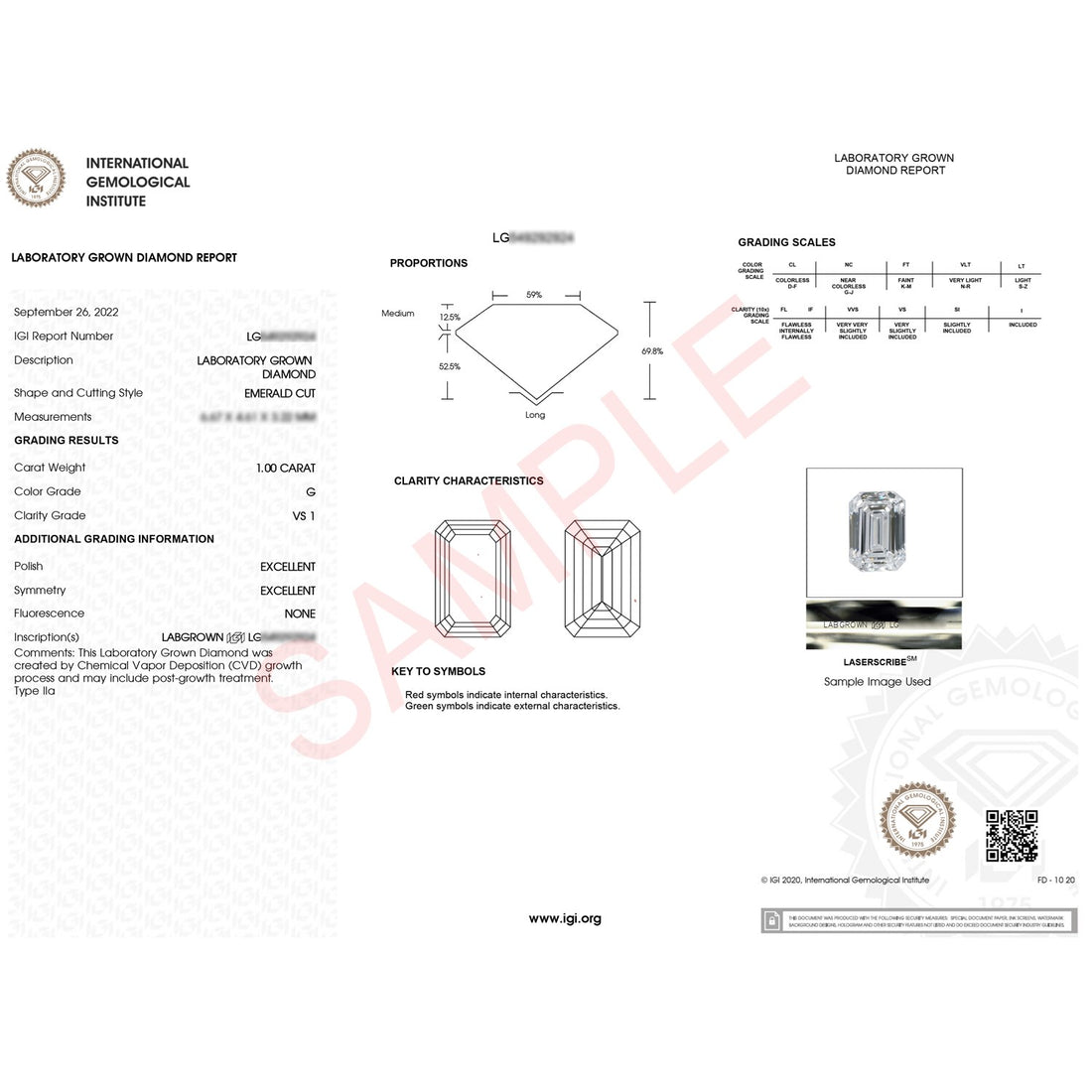 1 Carat Emerald Lab Grown IGI G/VS1 Diamond Solitaire Ring in 10K White Gold