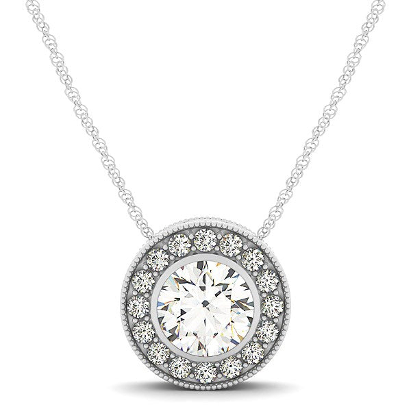 Diamanten halo met centrale lunette in 14 karaat witgoud (5/8 karaat)