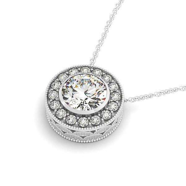 Diamanten halo met centrale lunette in 14 karaat witgoud (5/8 karaat)