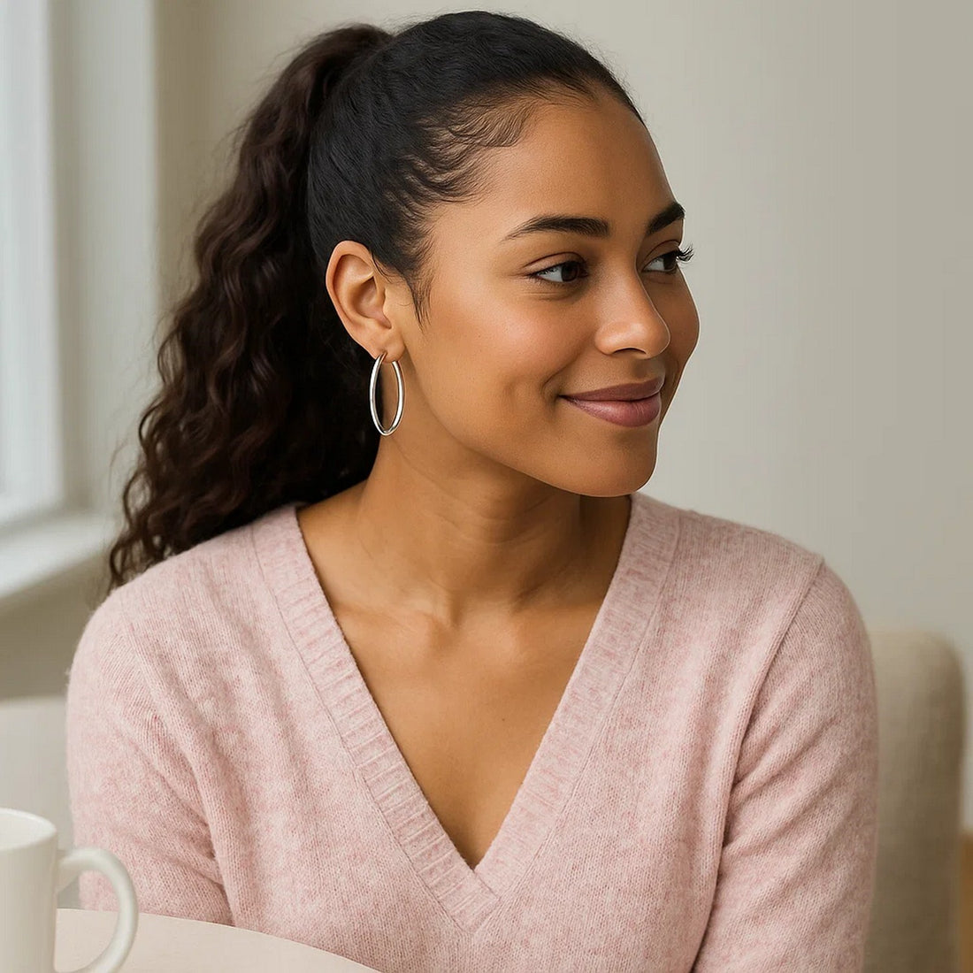 Sterling zilveren rhodium-plated dunne grote gepolijste creolen (2x40mm)