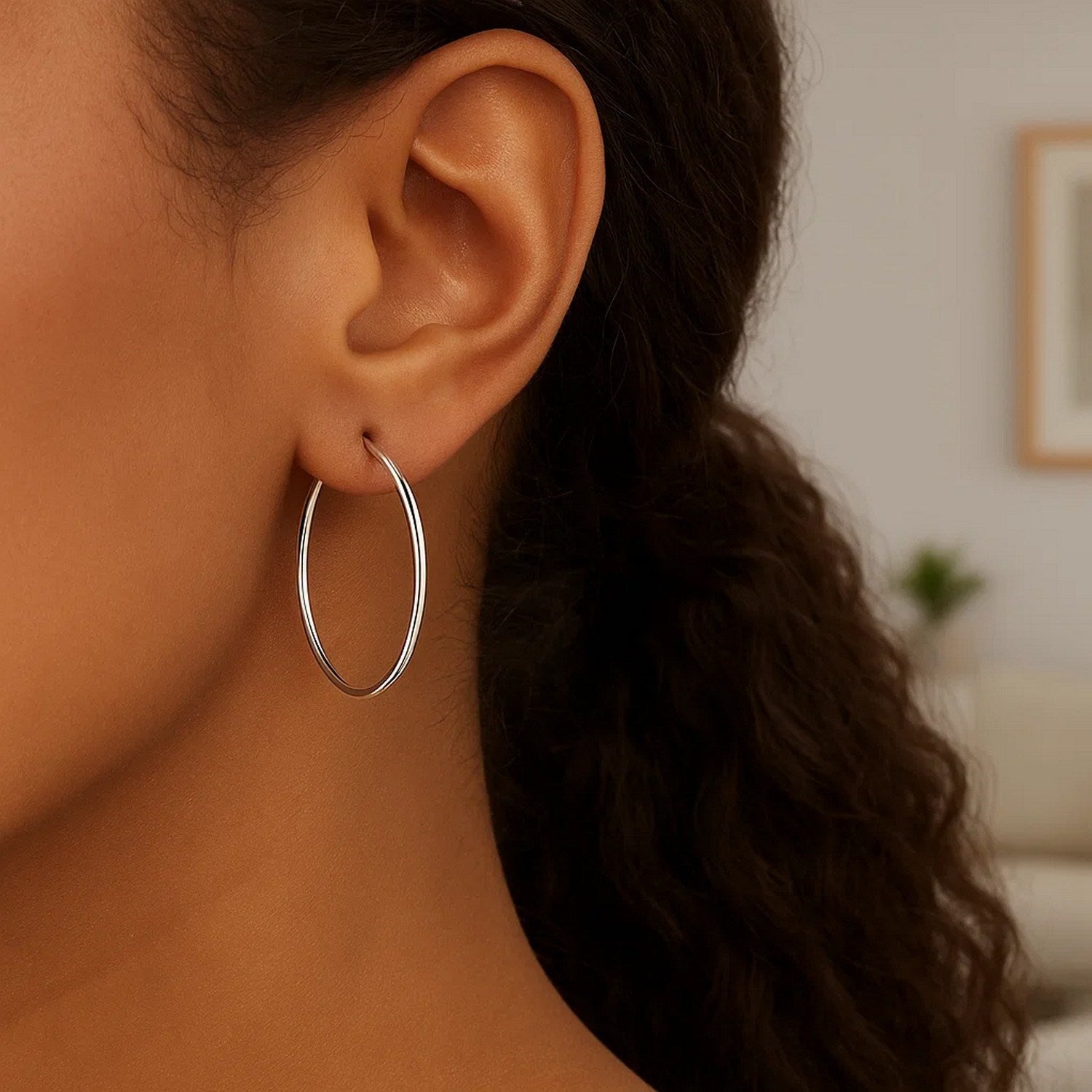 Sterling zilveren rhodium-plated dunne grote gepolijste creolen (2x40mm)