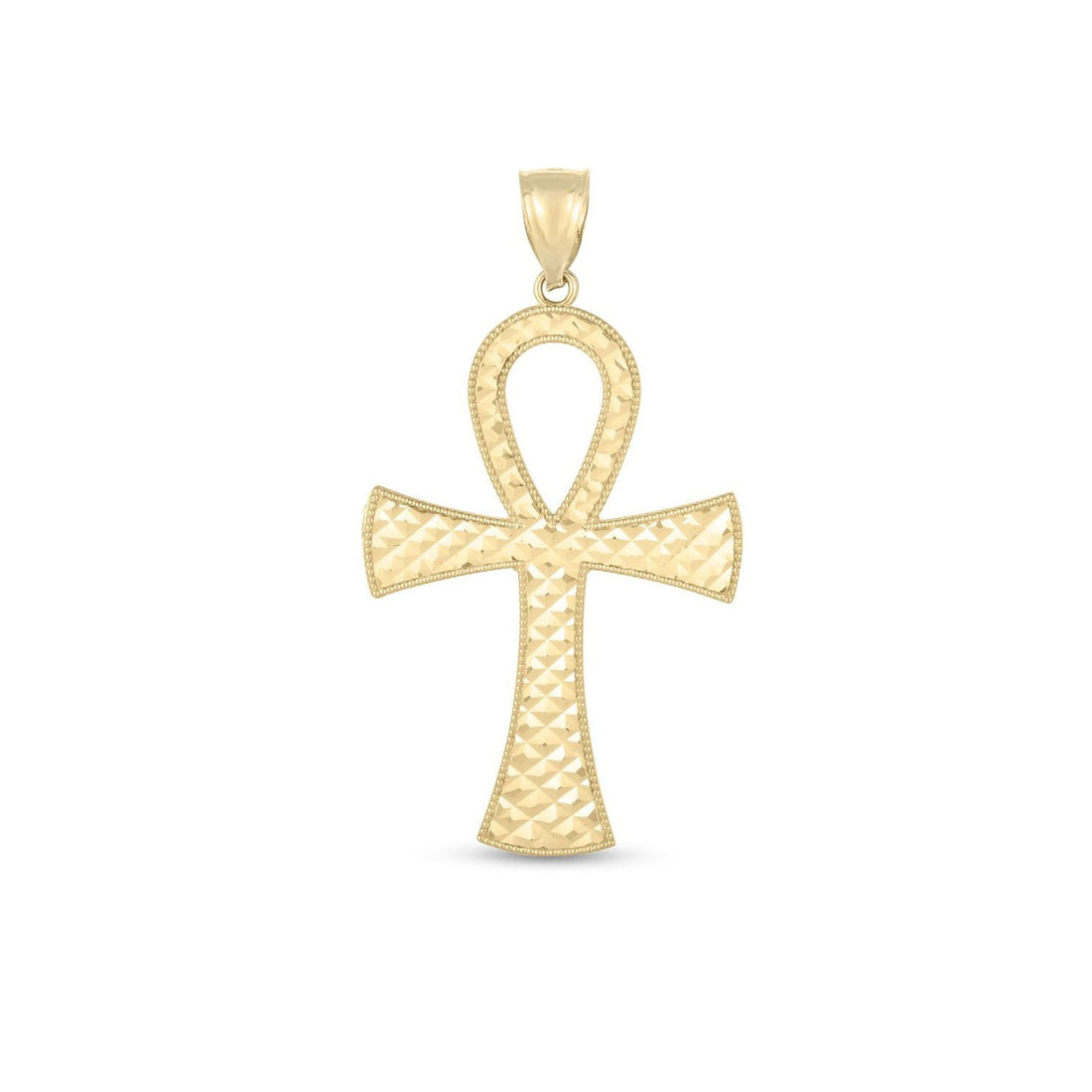 Pendentif Ankh texturé en or jaune 14 carats poli miroir