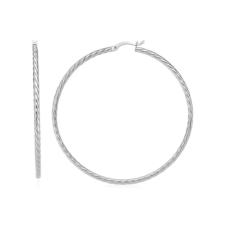 Hoop Earrings with Twist Texture in Sterling Silver(50mm)