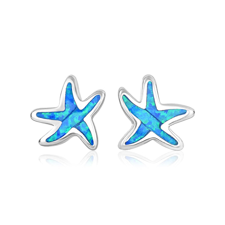 Sterling Silver Starfish Earrings with Opal