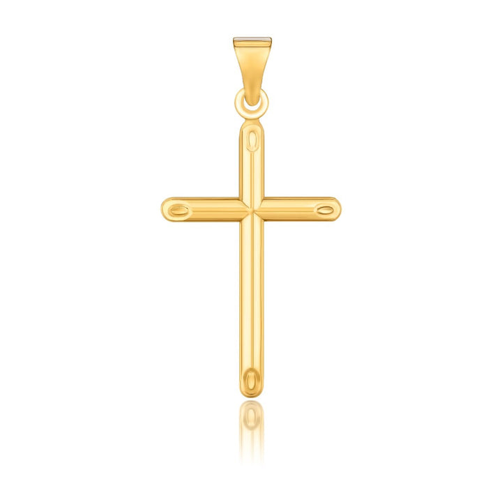 Pendentif croix fine en or jaune 14 carats à extrémités biseautées