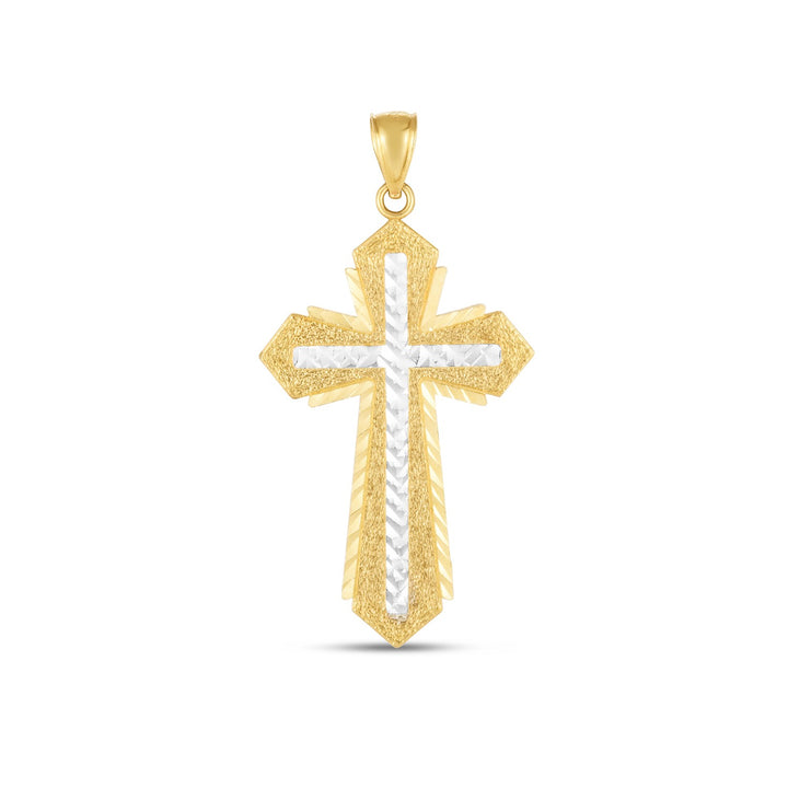 Pendentif croix en or bicolore 14 carats poli miroir et taillé en diamant