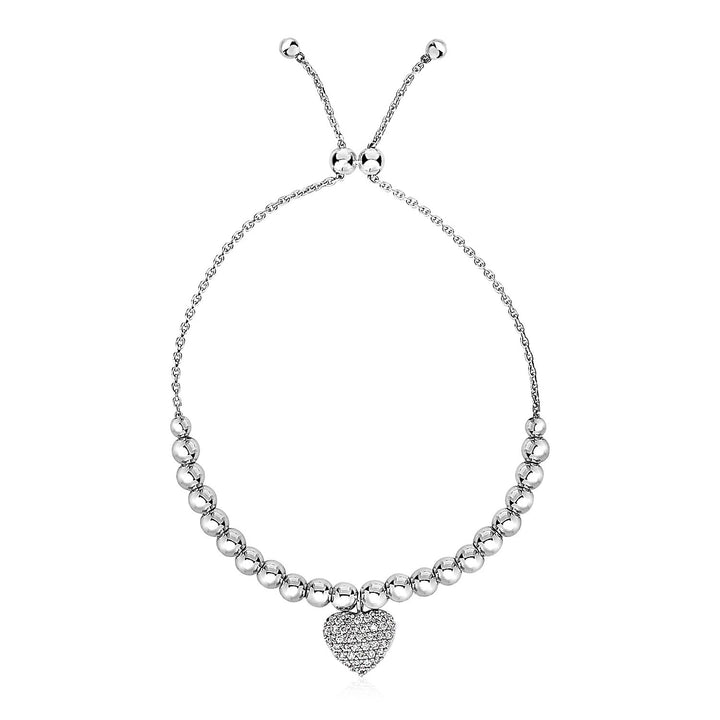 Bracelet ajustable à perles avec breloque ronde et zirconiums cubiques en argent sterling