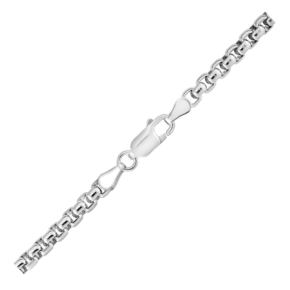 Sterling zilveren rhodium-geplateerde ronde doosketting (3,80 mm)