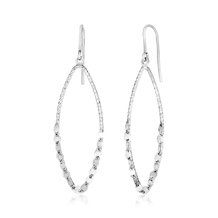 Sterling Silver Textured Marquise Motif Dangle Earrings