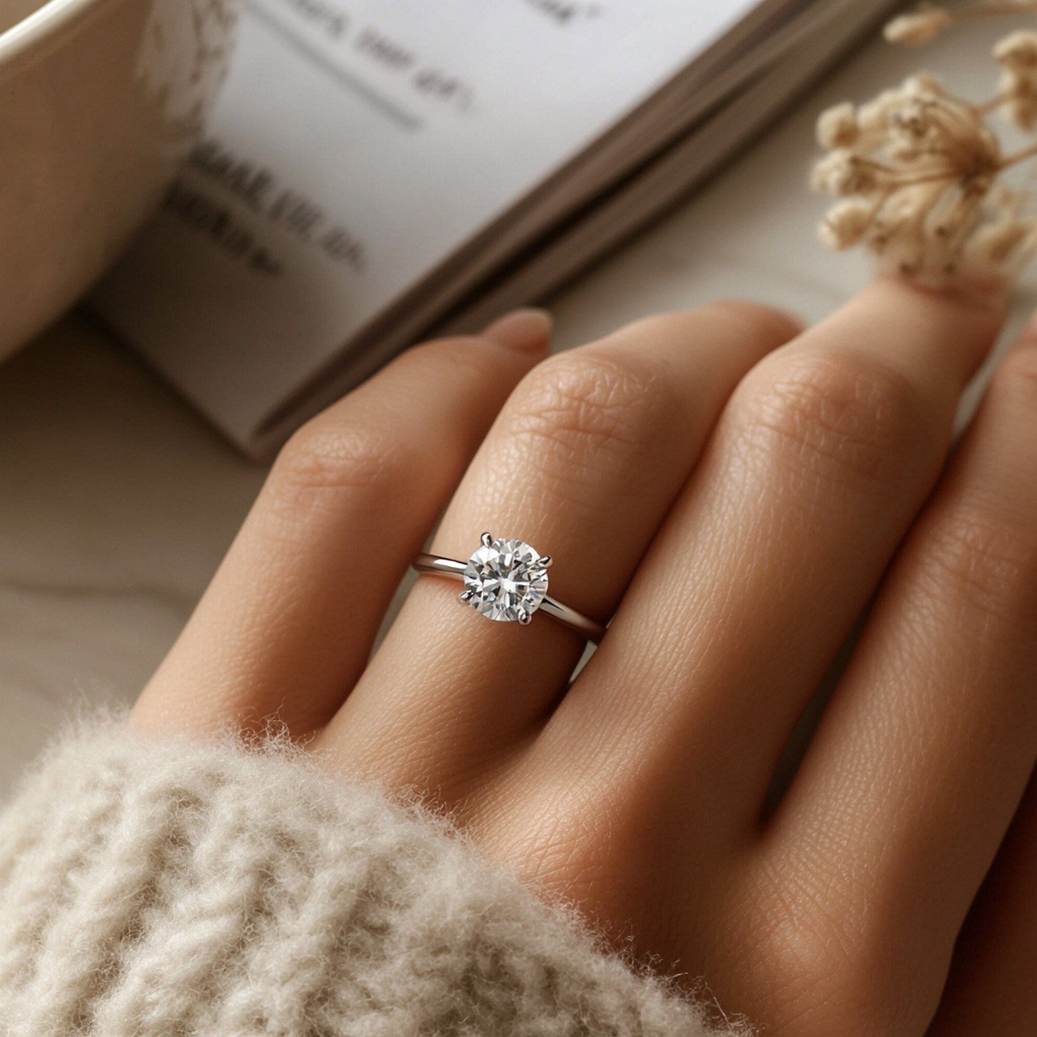 1 Carat Round Lab Grown IGI G/VS1 Diamond Solitaire Ring in 10K White Gold