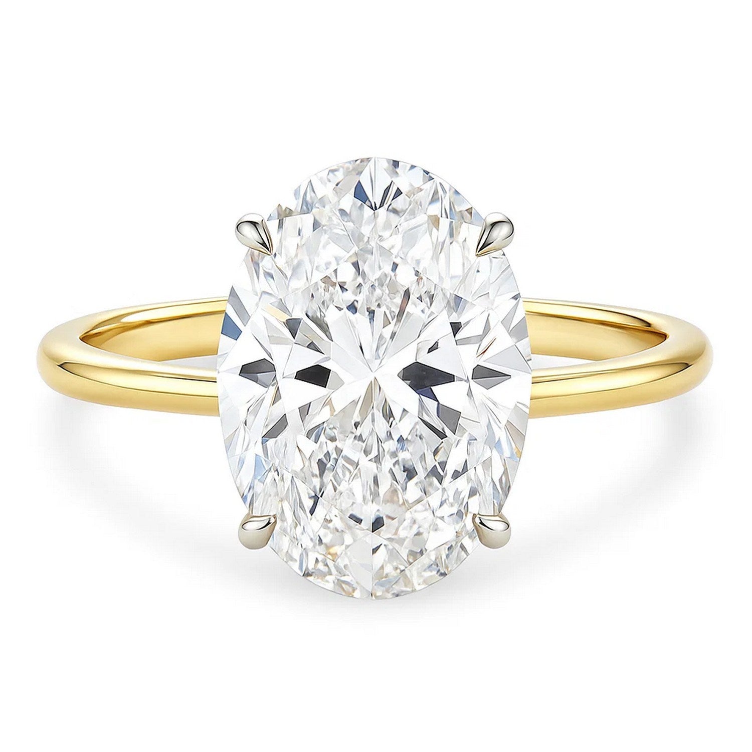 5 Carat Oval Lab Grown IGI G/VS1 Diamond Solitaire Ring in 10K Yellow Gold