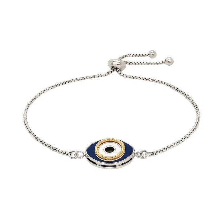 Sterling Silver Adjustable Two Toned Enameled Evil Eye Friendship Bracelet
