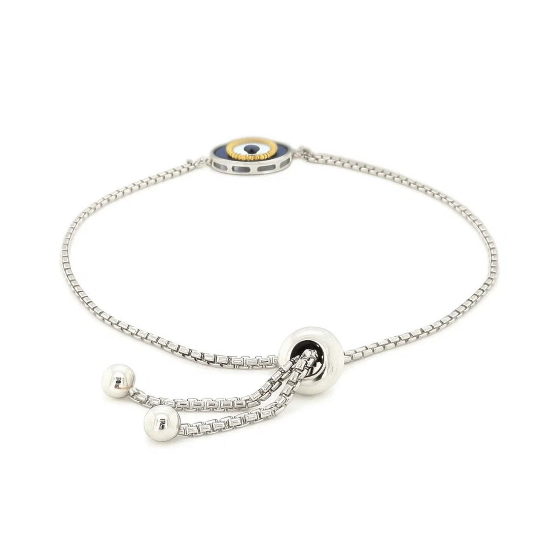 Sterling Silver Adjustable Two Toned Enameled Evil Eye Friendship Bracelet
