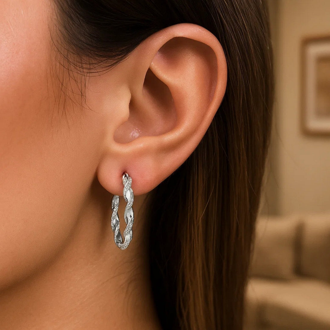 Sterling Silver Round Twisted Hoop Earrings(3x20mm)