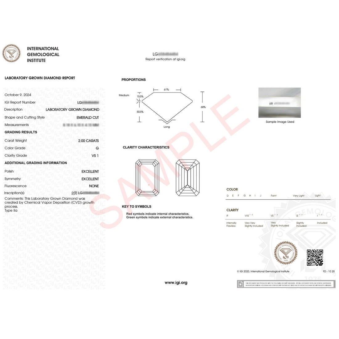 2 Carat Emerald Lab Grown IGI G/VS1 Diamond Solitaire Ring in 14K White Gold