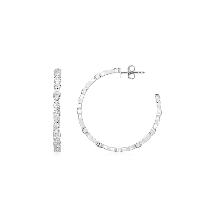 Boucles d'oreilles créoles en argent sterling avec zirconiums cubiques ronds et marquise (2 x 30 mm)