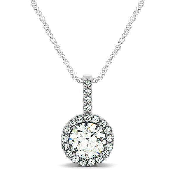 Pendentif rond en or blanc 14 carats avec halo de diamants (5/8 carat au total)