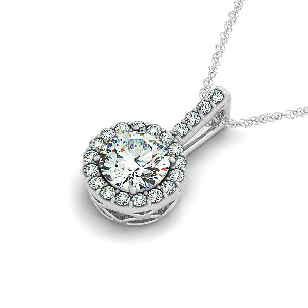 Pendentif rond en or blanc 14 carats avec halo de diamants (5/8 carat au total)