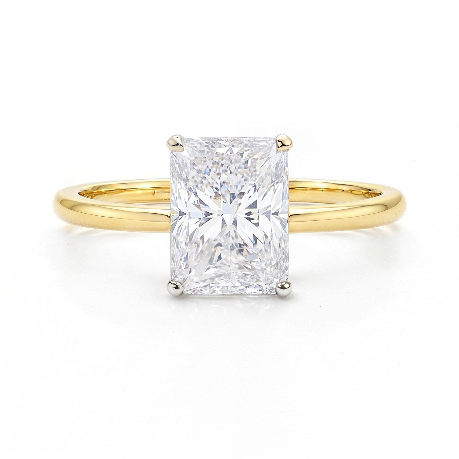 3 Carat Radiant Lab Grown IGI G/VS1 Diamond Solitaire Ring in 10K Yellow Gold