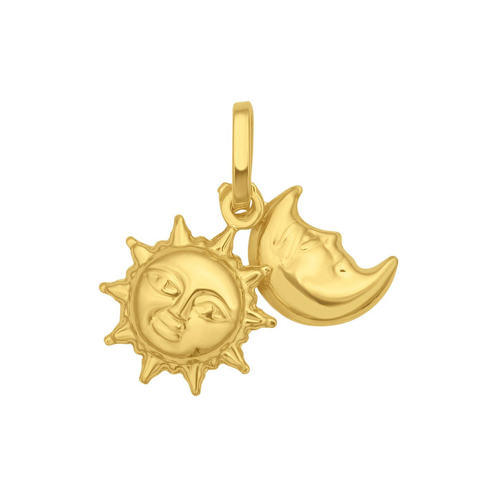 Pendentif soleil et lune en or jaune 14 carats poli
