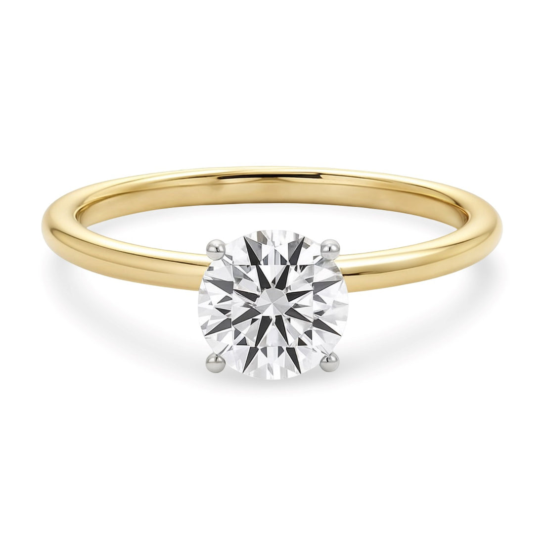1 Carat Round Lab Grown IGI G/VS1 Diamond Solitaire Ring in 14K Yellow Gold